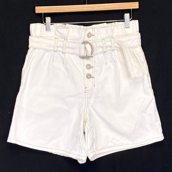Free People Cindy High Waist Paper Bag Shorts Womens 0 White Button Fly Utility - Picture 1 of 8